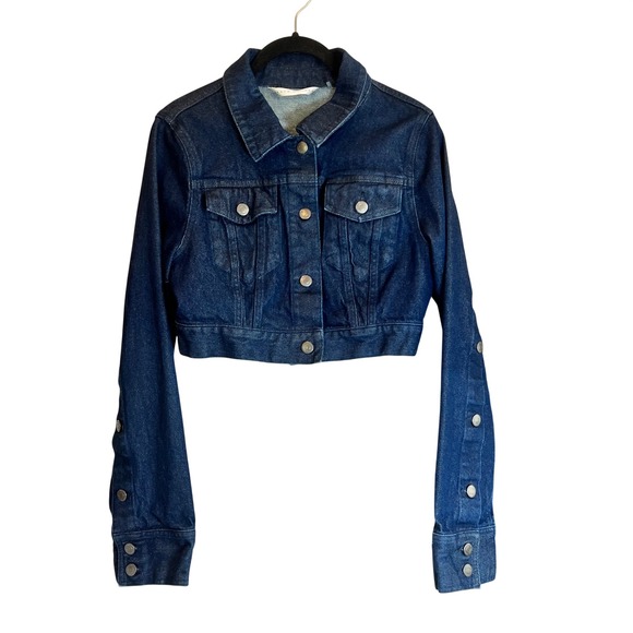 Susana Monaco Jackets & Blazers - Susana Monaco Womens Cropped Denim Jacket Indigo Blue Snap Sleeve Size 6